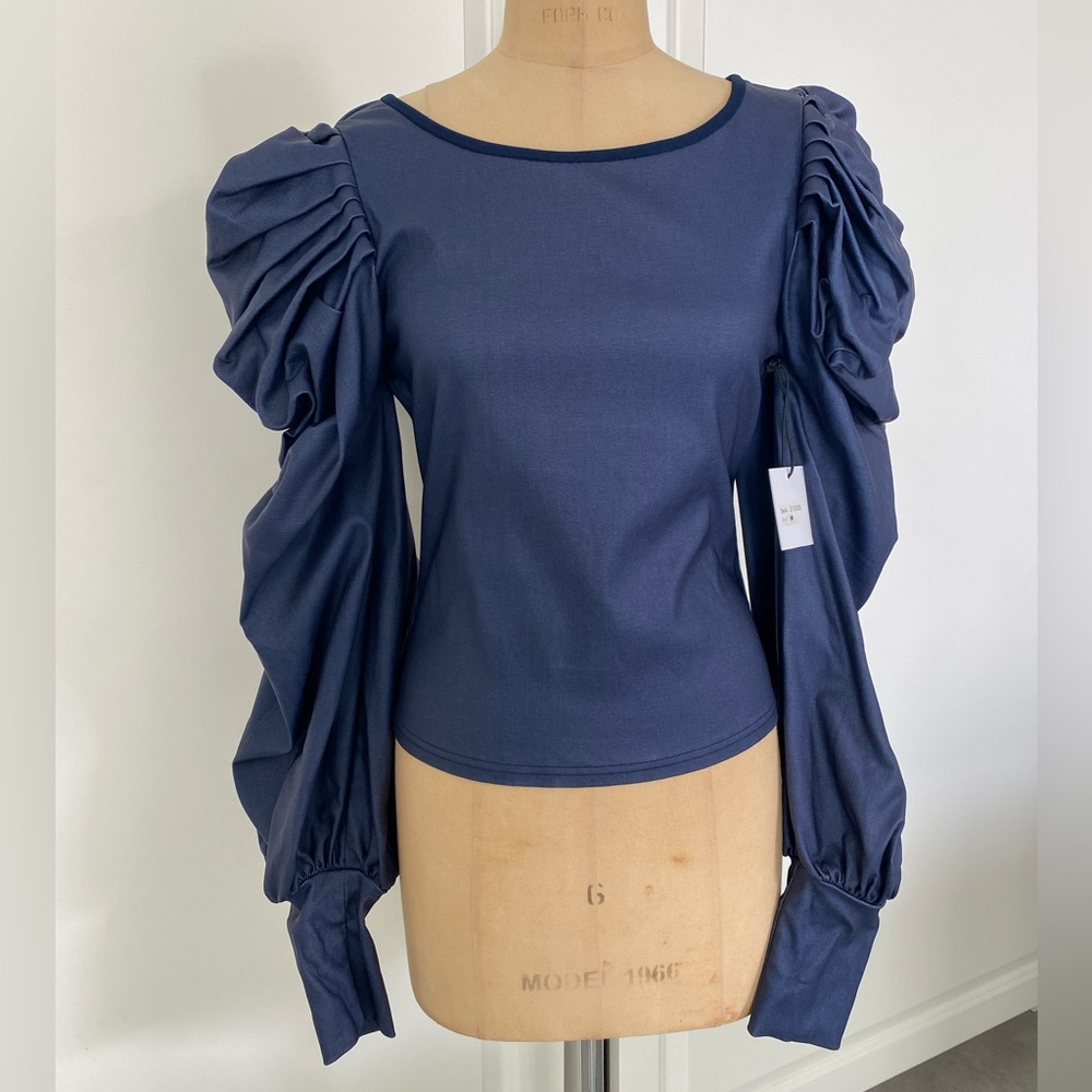 Stretchy Denim Puff Sleeve Blouse NWT